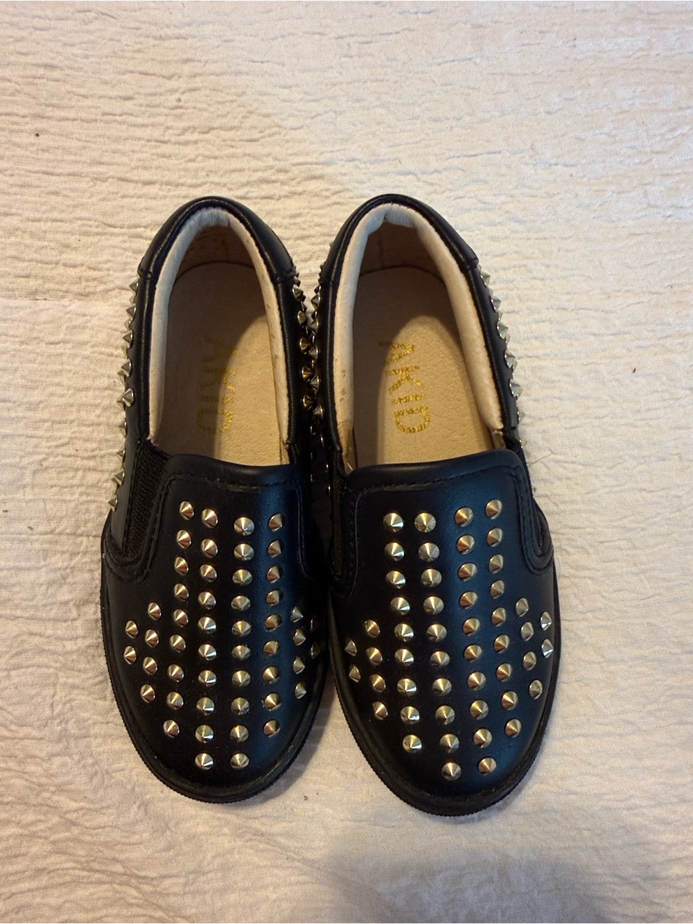Kids Black Slip-On Sneakers with Silver Studs
